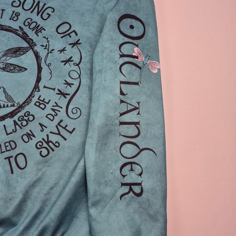 Outlander Sweatshirt Women's 2X Teal Shiny Finish Crewneck Over the Sea Quote - Picture 3 of 12